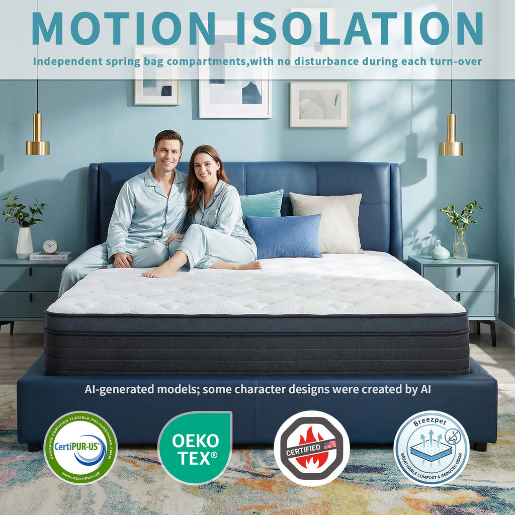UNZIPE 14 Inch King Hybrid Mattress in a Box, Medium Firm, Cooling Feel | Breathable design keeps cooling, Durability and Stability Reduce the Feeling of Sagging, Memory Foam
